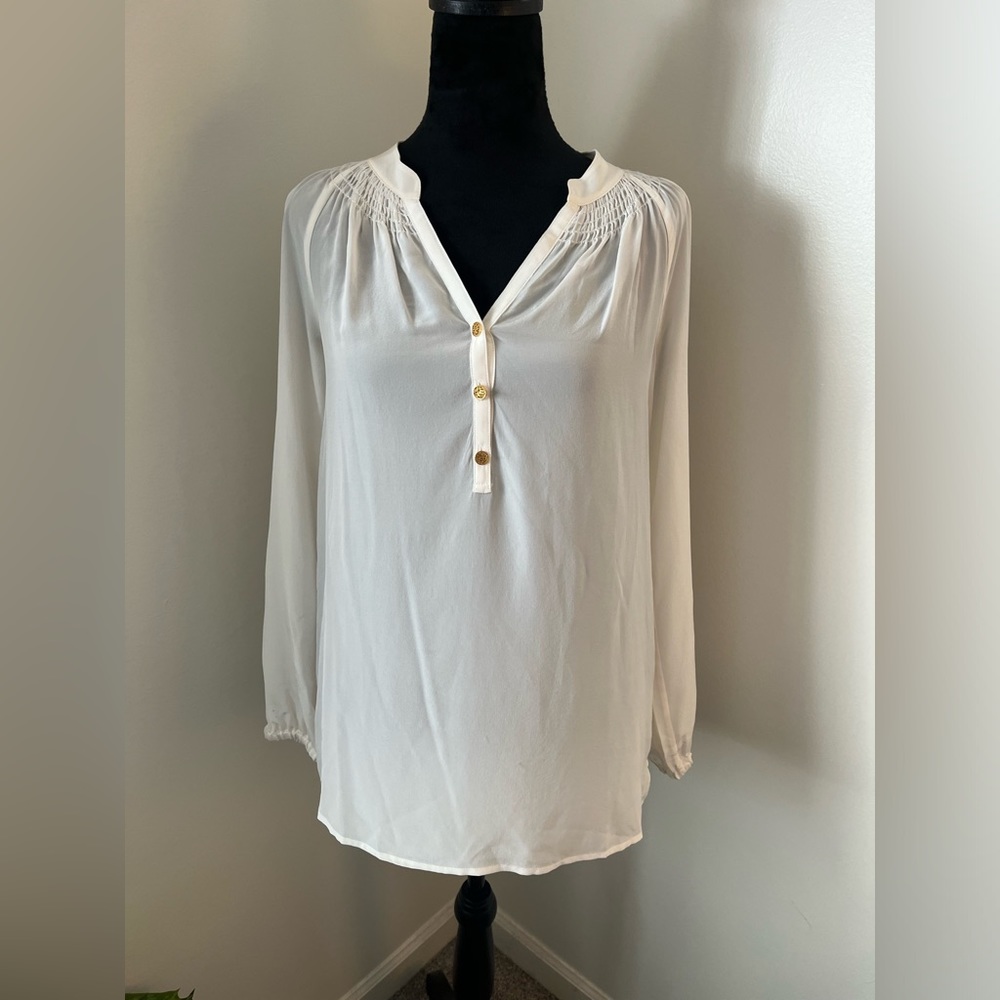 Lilly Pulitzer 100% Silk Ivory Blouse With Gold Buttons-Women’s XS